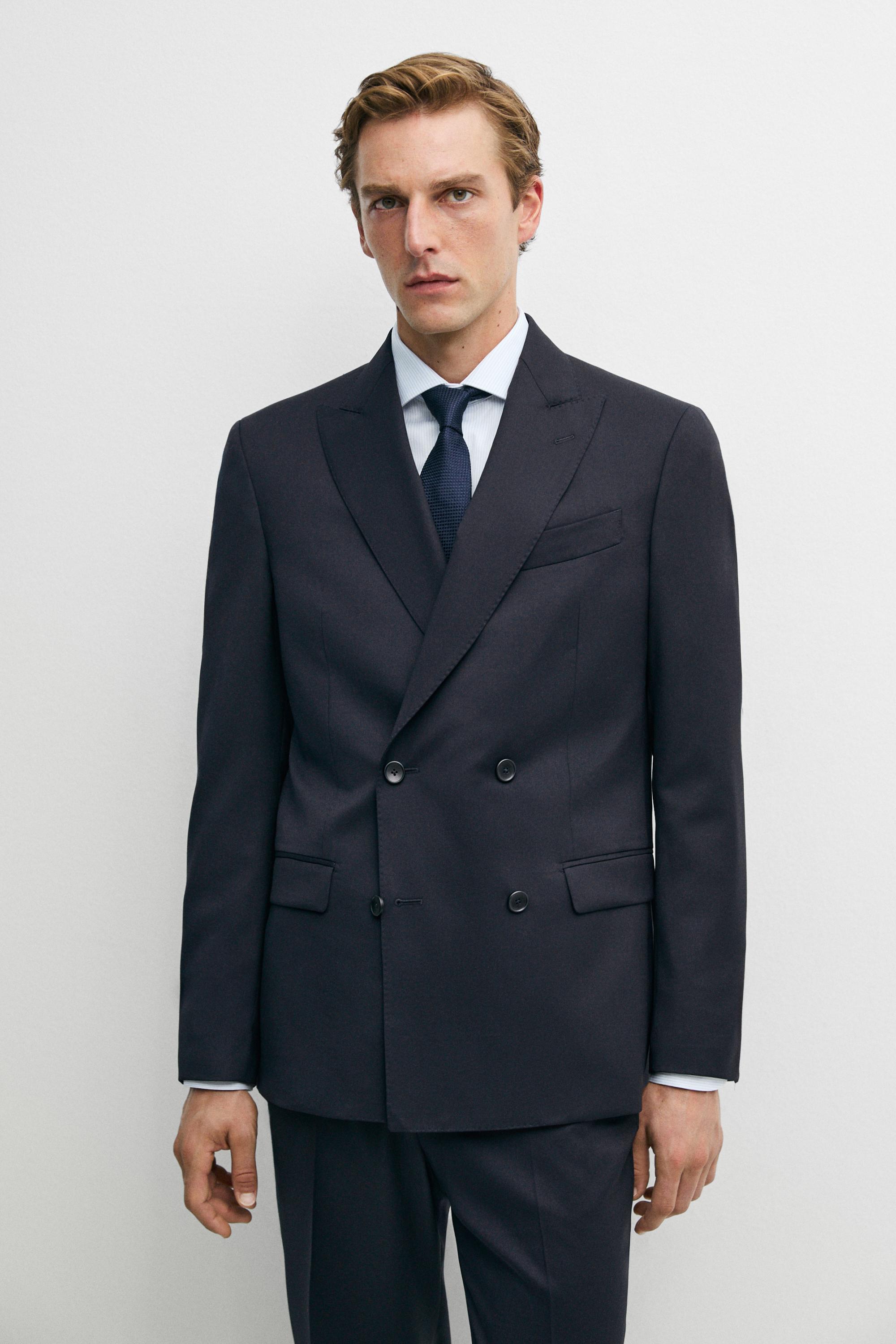 100% cool wool double-breasted suit blazer